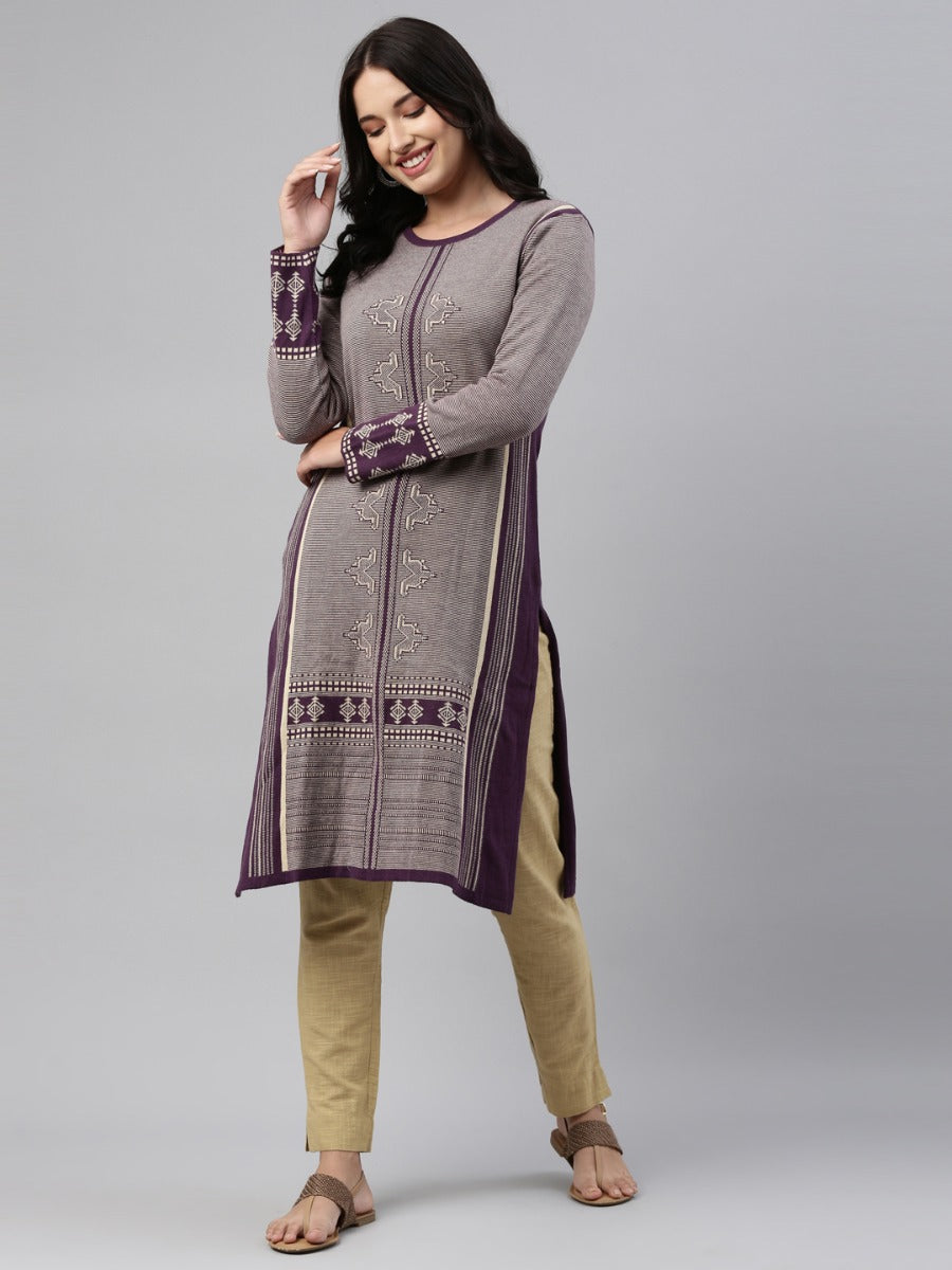 Neeru's Mouse Color Winter Wear Kurtha