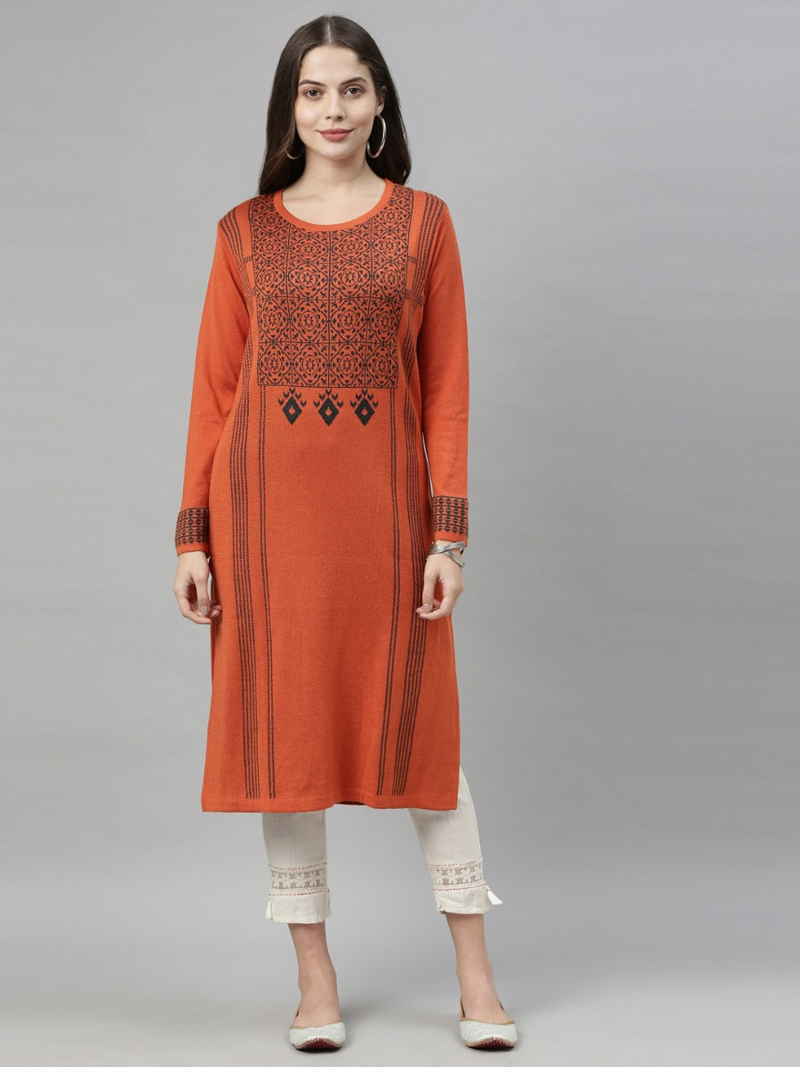 Neeru's Rust Color Kurtha Winter Wear