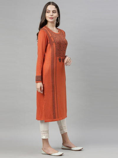 Neeru's Rust Color Kurtha Winter Wear