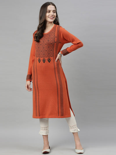 Neeru's Rust Color Kurtha Winter Wear