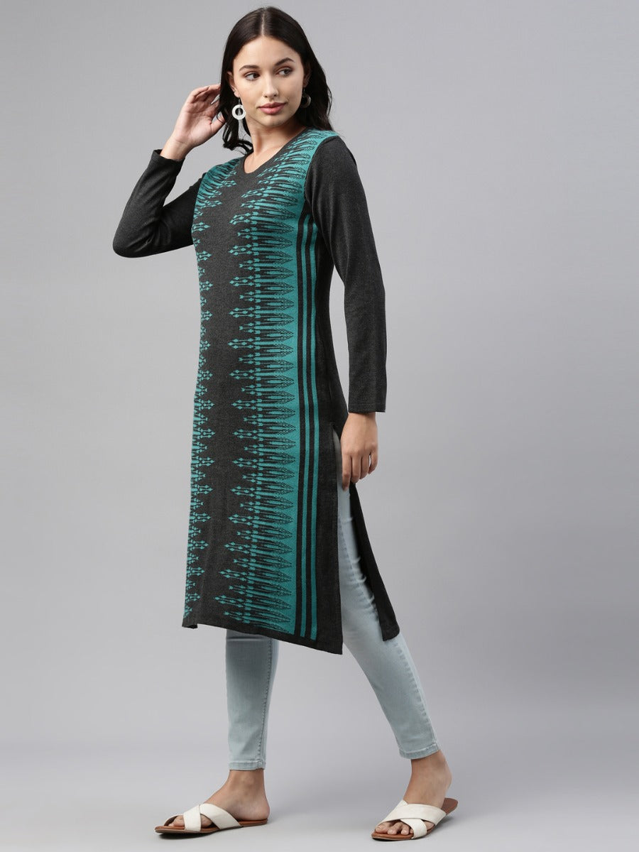 Neeru's Turquise Color Winter Wear Kurtha