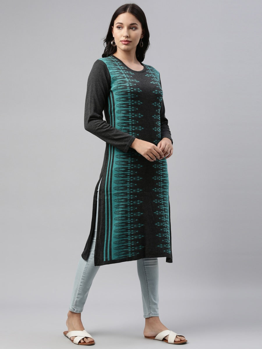 Neeru's Turquise Color Winter Wear Kurtha