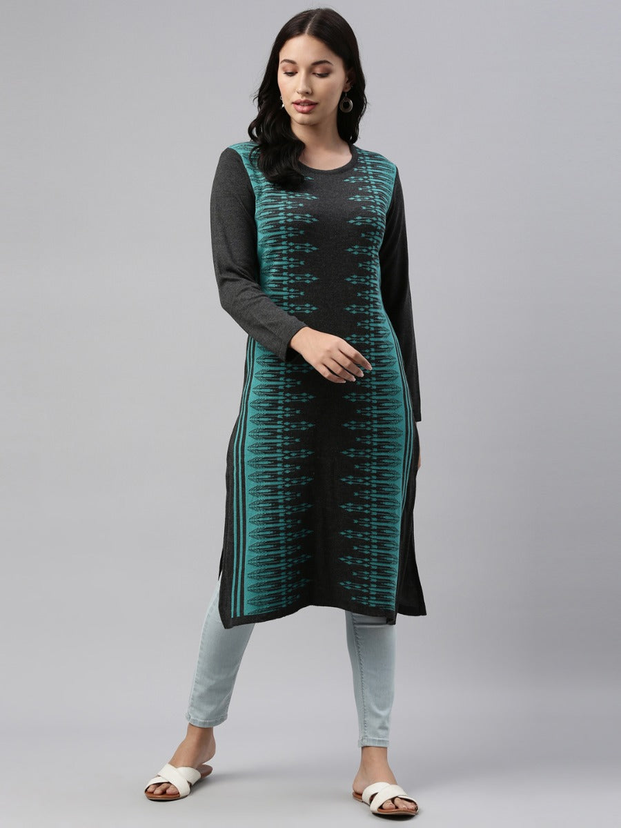 Neeru's Turquise Color Winter Wear Kurtha