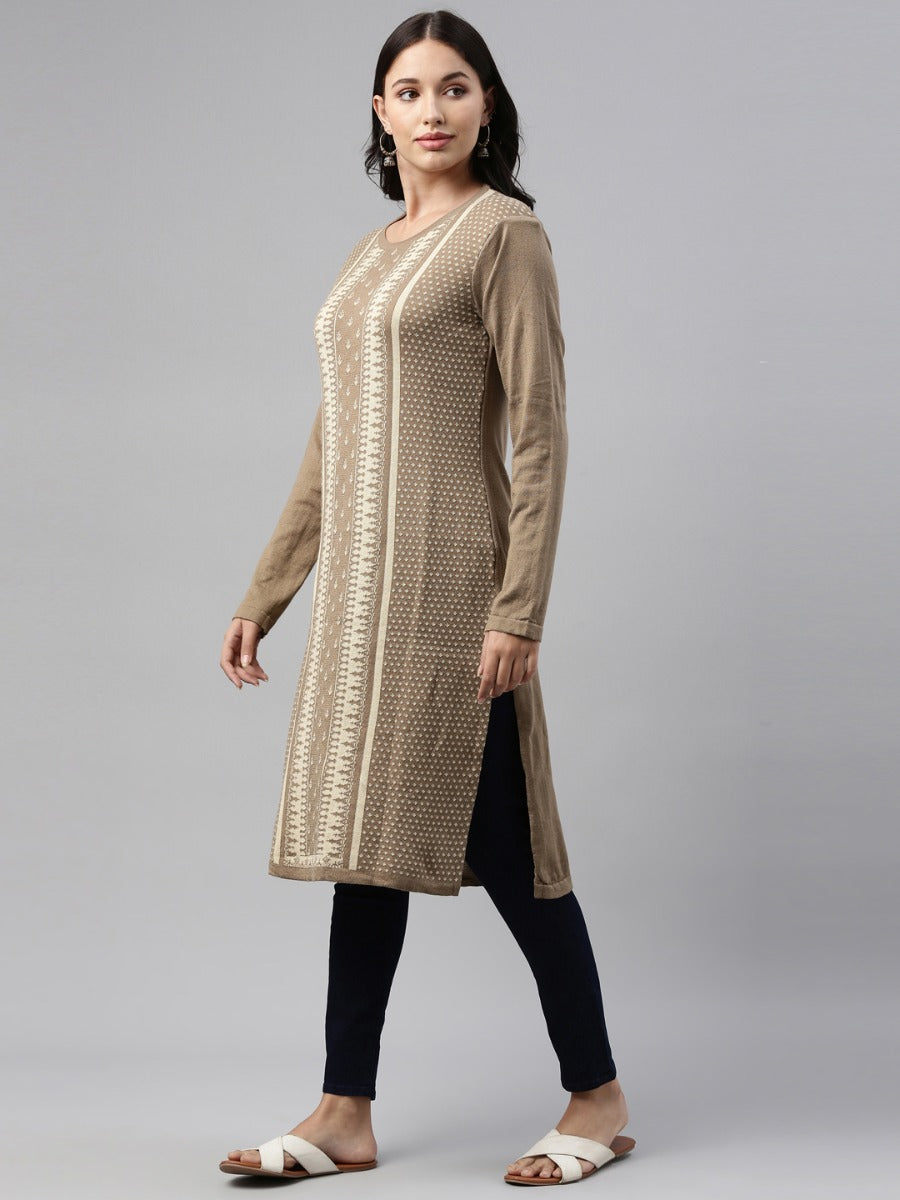 Neeru's Beige Color Winter Wear Kurtha