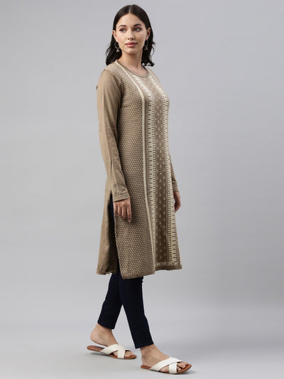 Neeru's Beige Color Winter Wear Kurtha