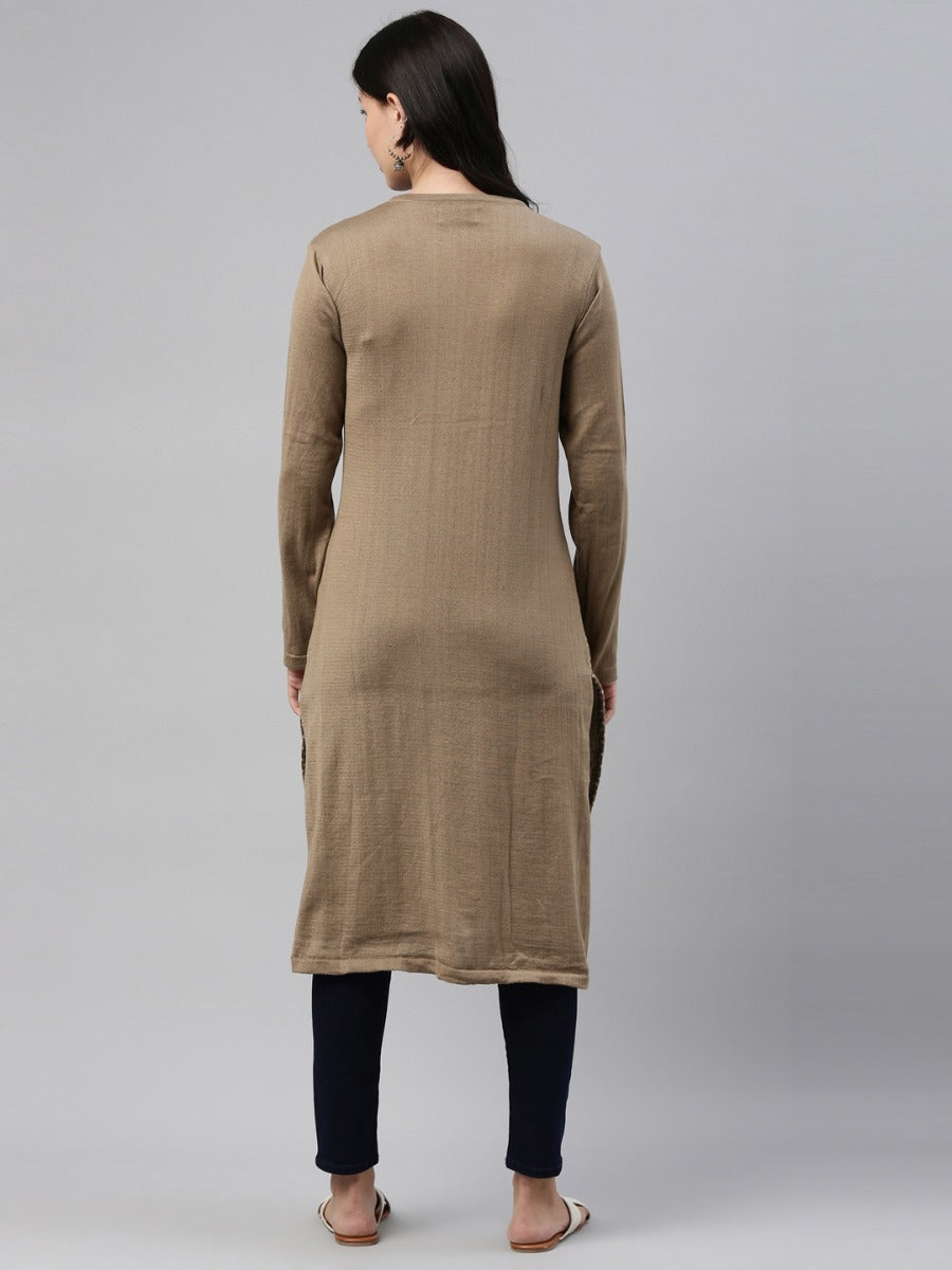 Neeru's Beige Color Winter Wear Kurtha