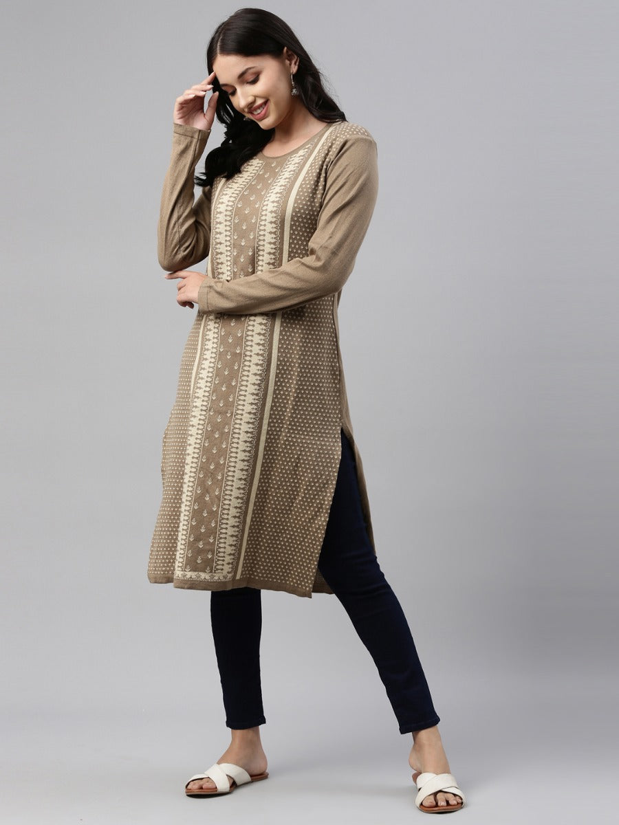 Neeru's Beige Color Winter Wear Kurtha