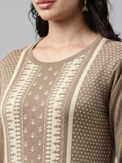 Neeru's Beige Color Winter Wear Kurtha