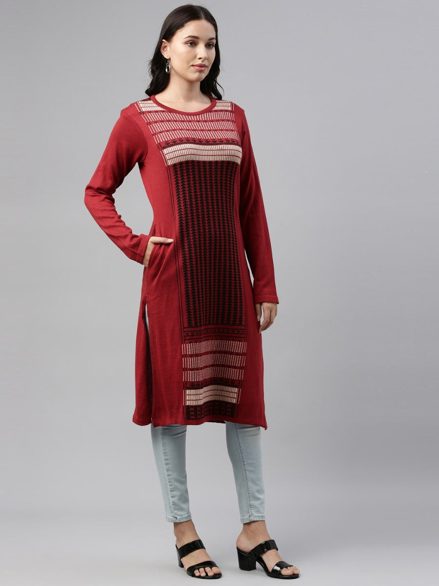 Neeru's Maroon Color Winter Wear Kurtha