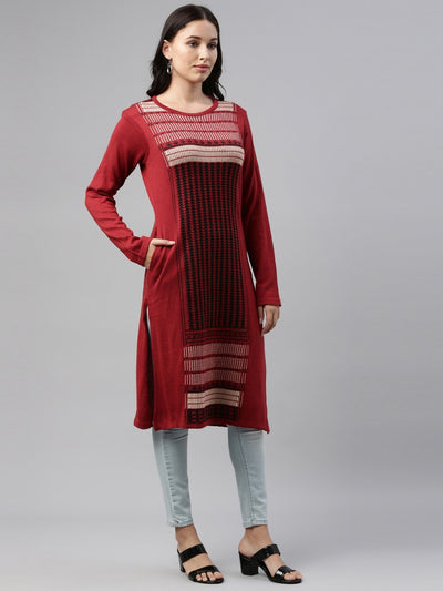 Neeru's Maroon Color Winter Wear Kurtha