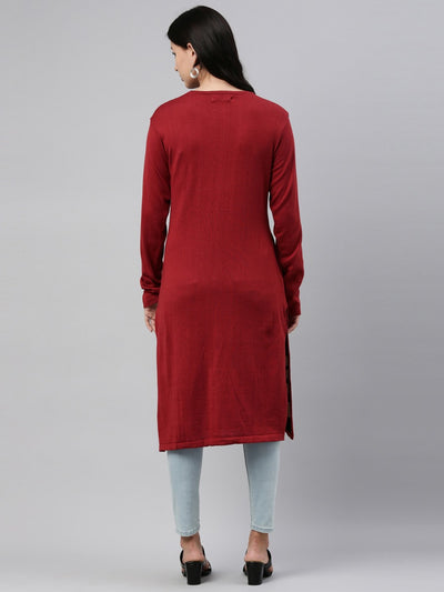 Neeru's Maroon Color Winter Wear Kurtha