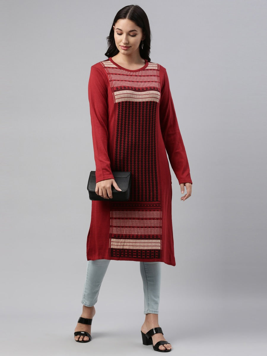 Neeru's Maroon Color Winter Wear Kurtha