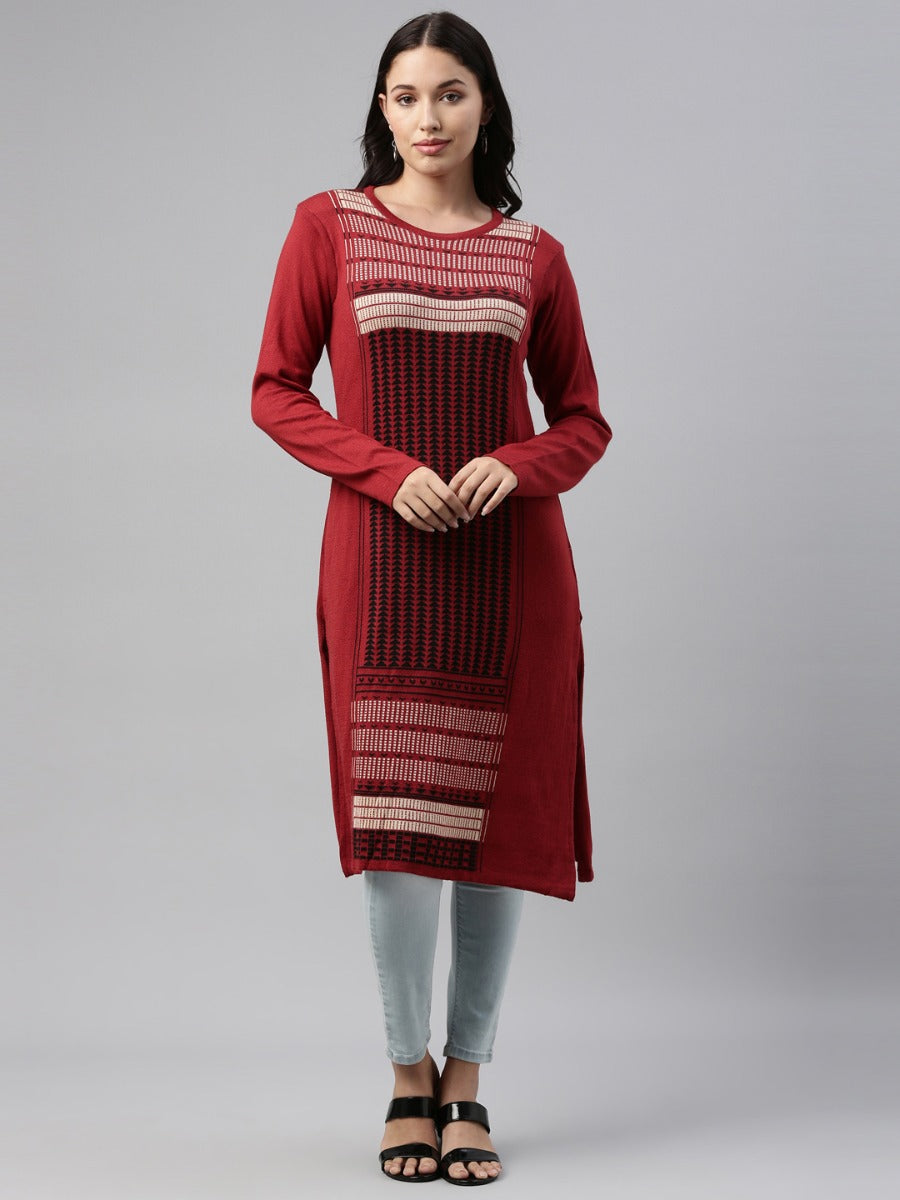 Neeru's Maroon Color Winter Wear Kurtha