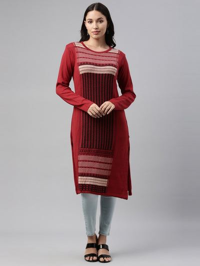 Neeru's Maroon Color Winter Wear Kurtha