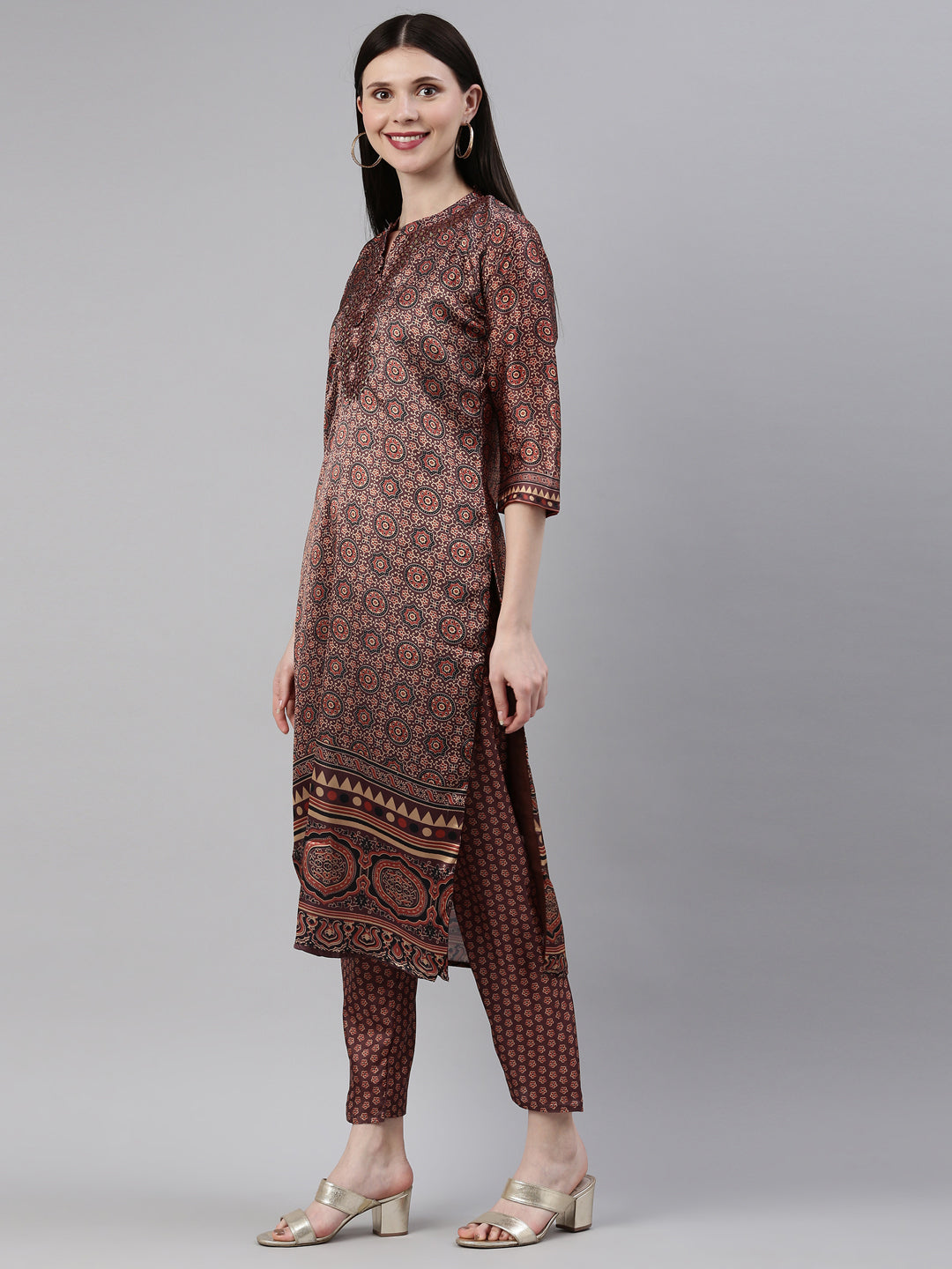 Neeru's Brown Color Silk Fabric Kurta Set