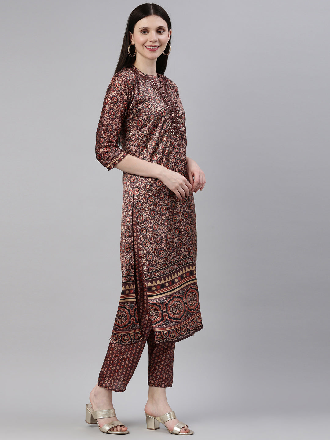 Neeru's Brown Color Silk Fabric Kurta Set