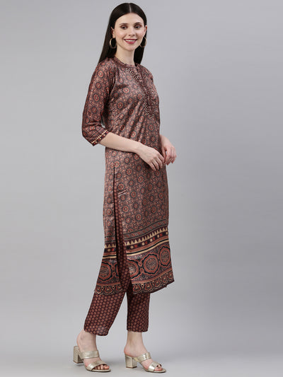 Neeru's Brown Color Silk Fabric Kurta Set