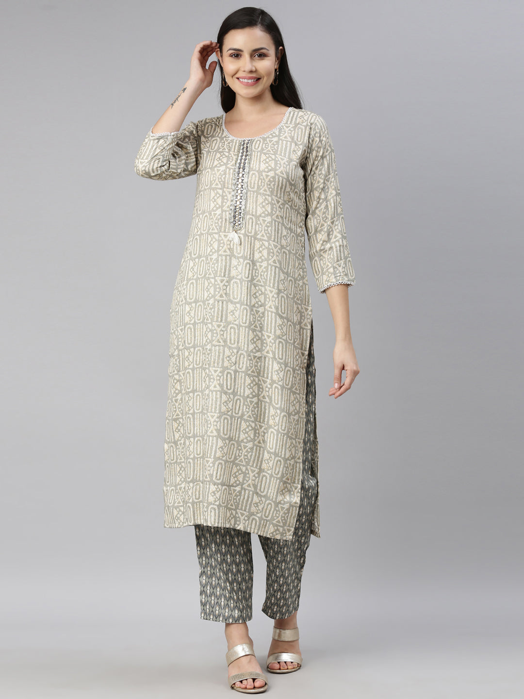 Neeru's Grey Color Rayon Fabric Kurta