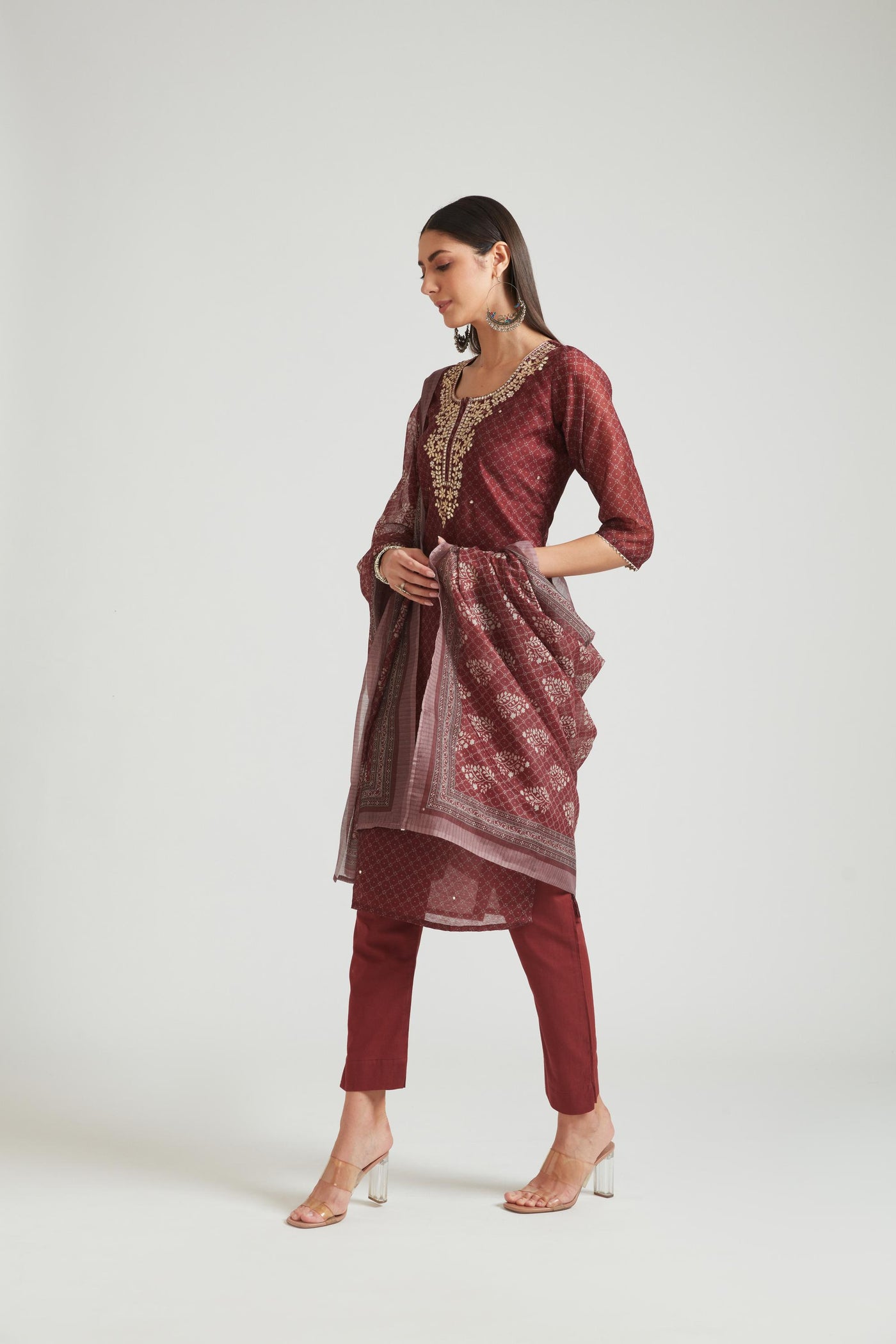 Neeru's Brown Color Chanderi Fabric Salwar Kameez