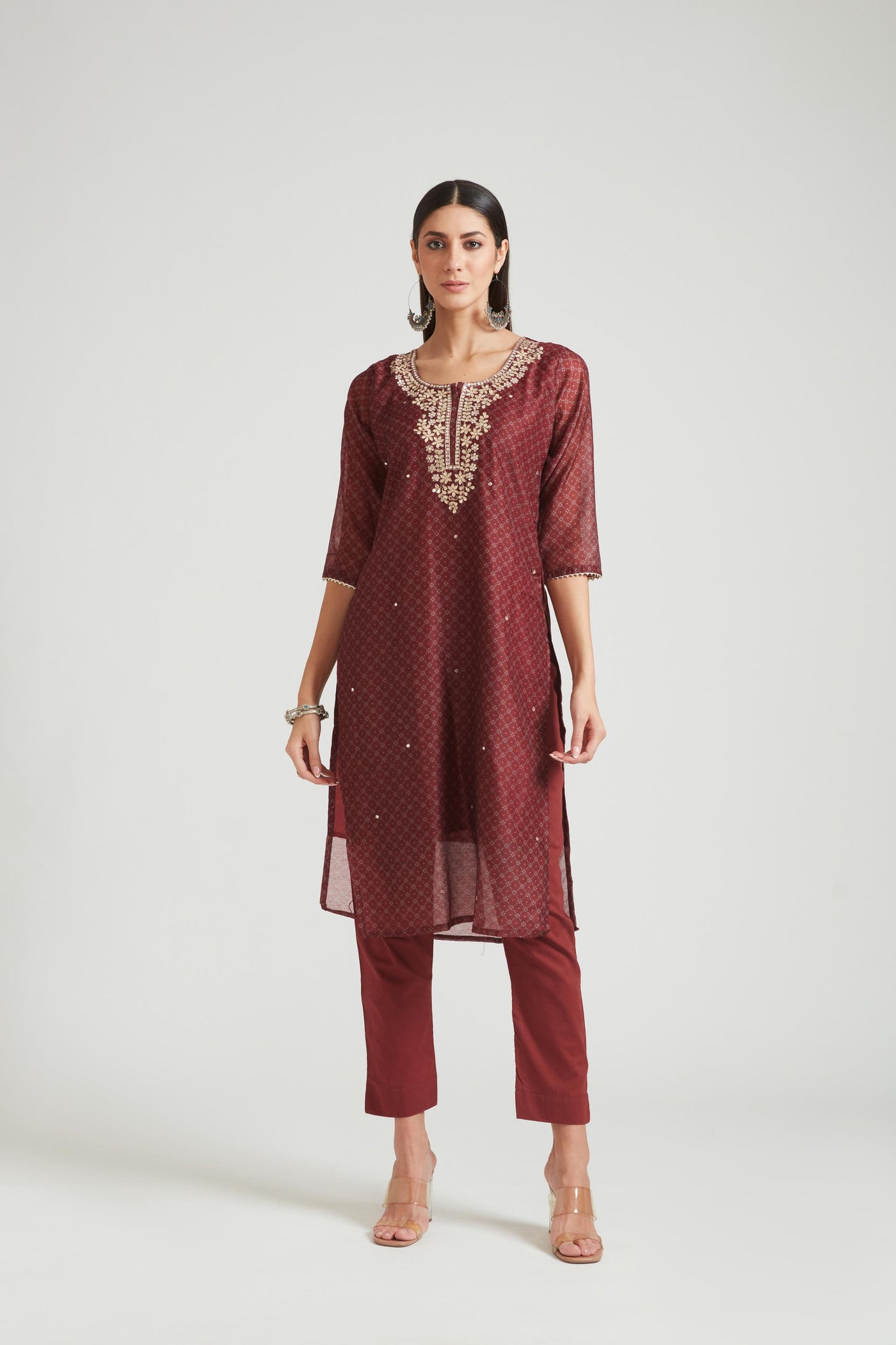 Neeru's Brown Color Chanderi Fabric Salwar Kameez