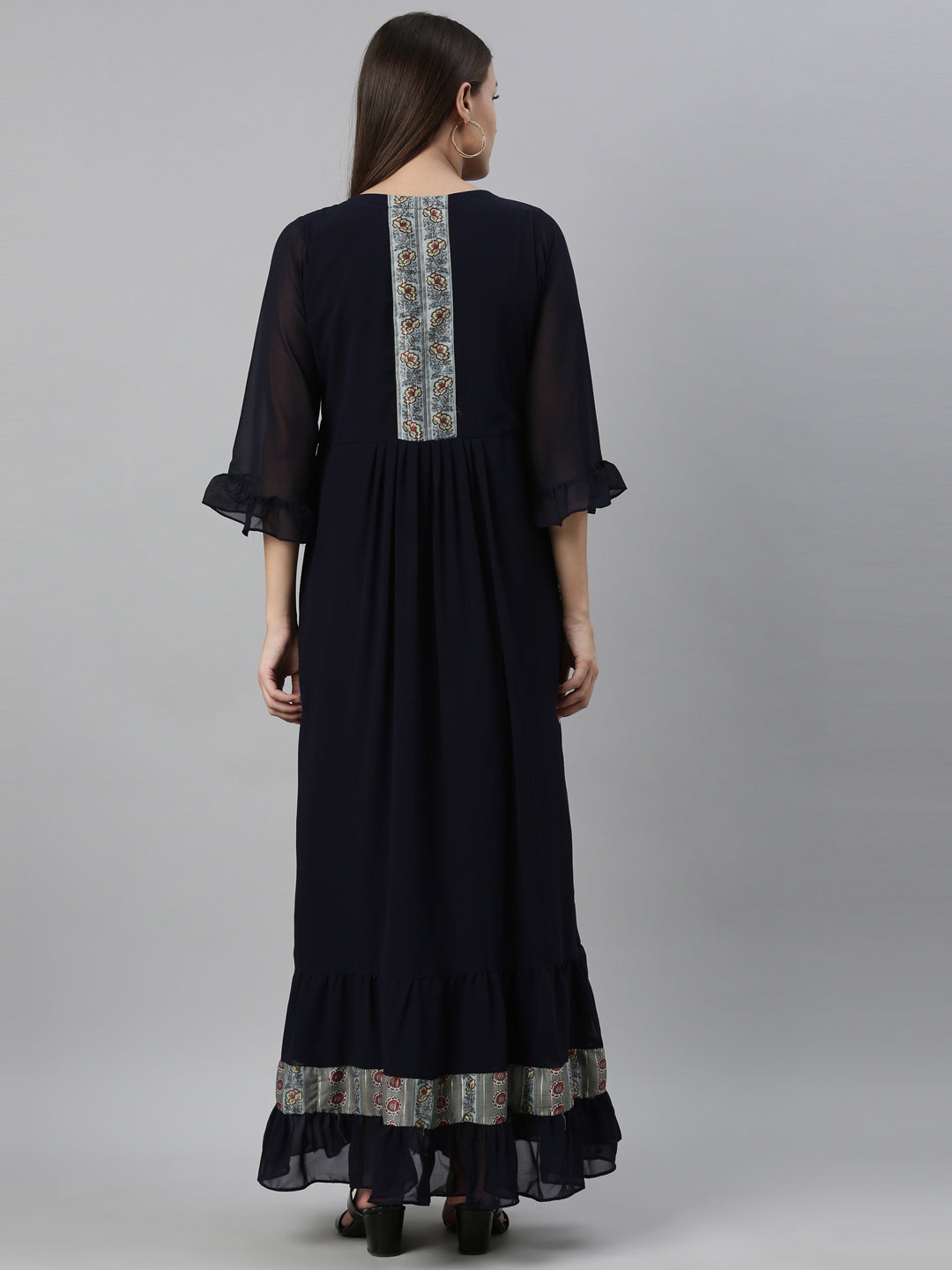 Neeru's Navy Blue Color Georgette Fabric Kurta