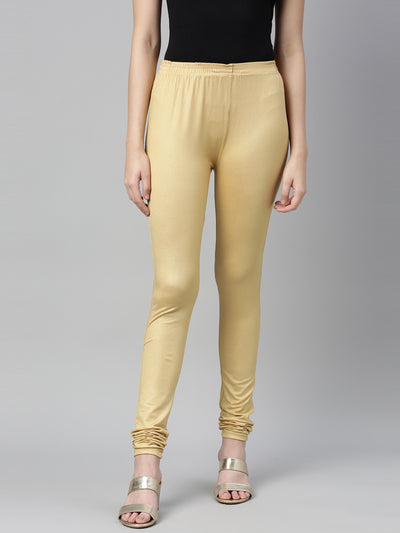 Neeru's Gold Color Shimmer Fabric Leggings