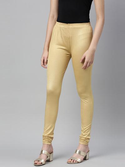 Neeru's Gold Color Shimmer Fabric Leggings