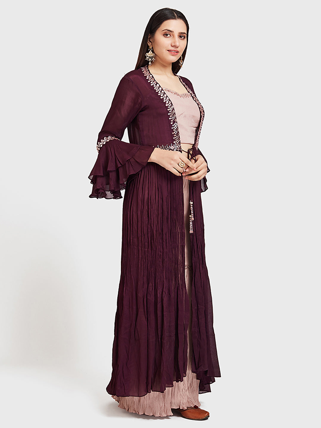 Neeru's Wine Color Georgette Fabric Suit-Fusion