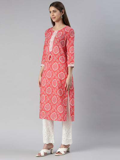 Neeru's Women Red Printed Calf Length Kurta And Palazzos With Dupatta