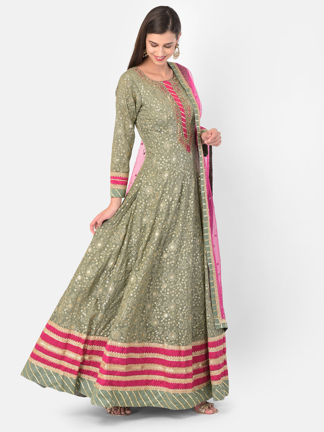 Neeru's Green Color Georgette Fabric Gown