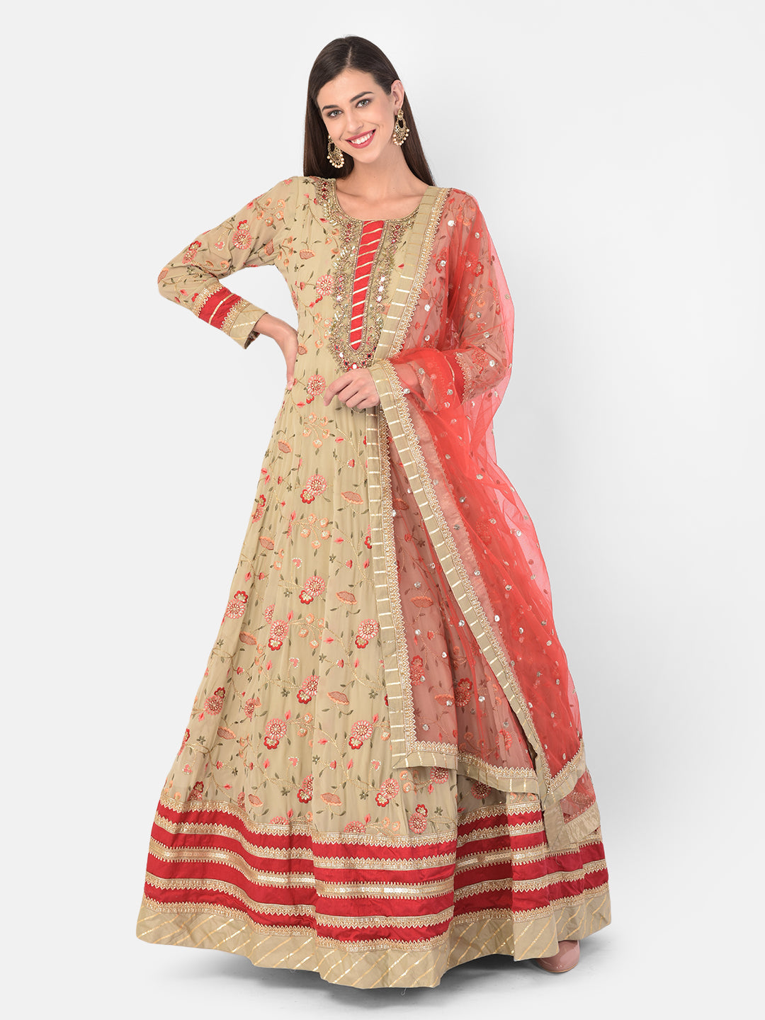 Neeru's Peach Color Georgette Fabric Gown