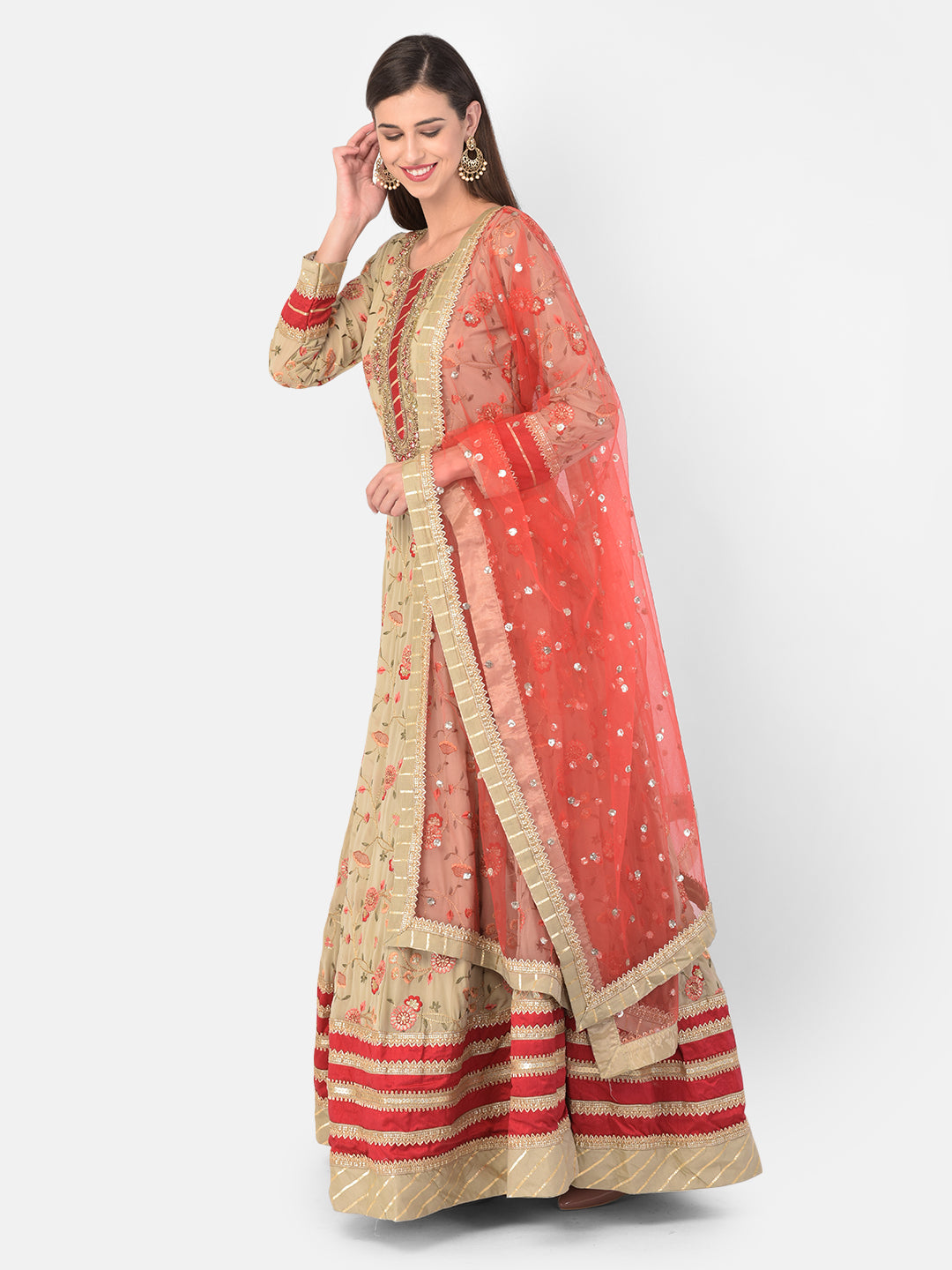 Neeru's Peach Color Georgette Fabric Gown