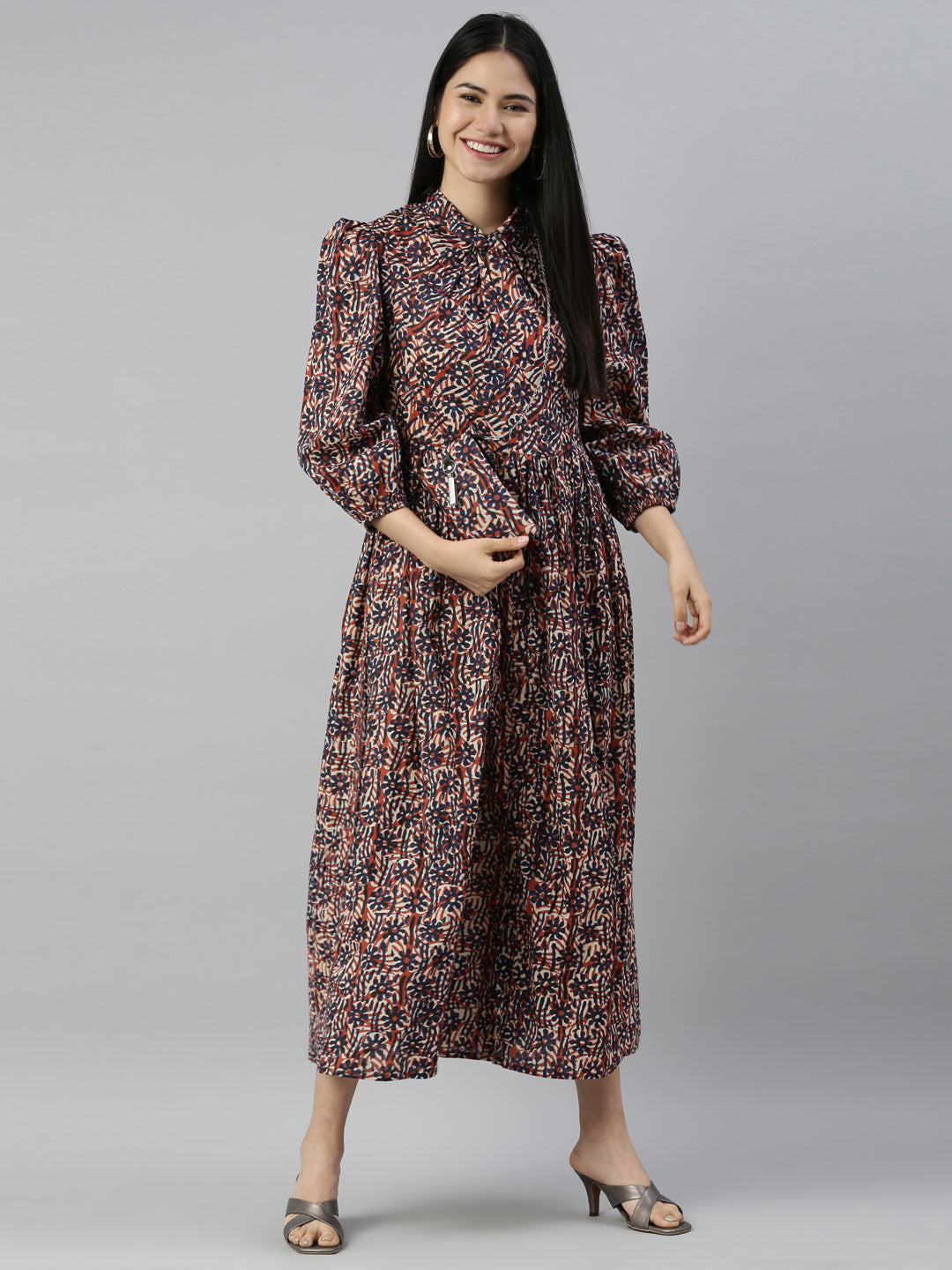 Neeru's Printed Color Cotton Fabric Maxi Dress