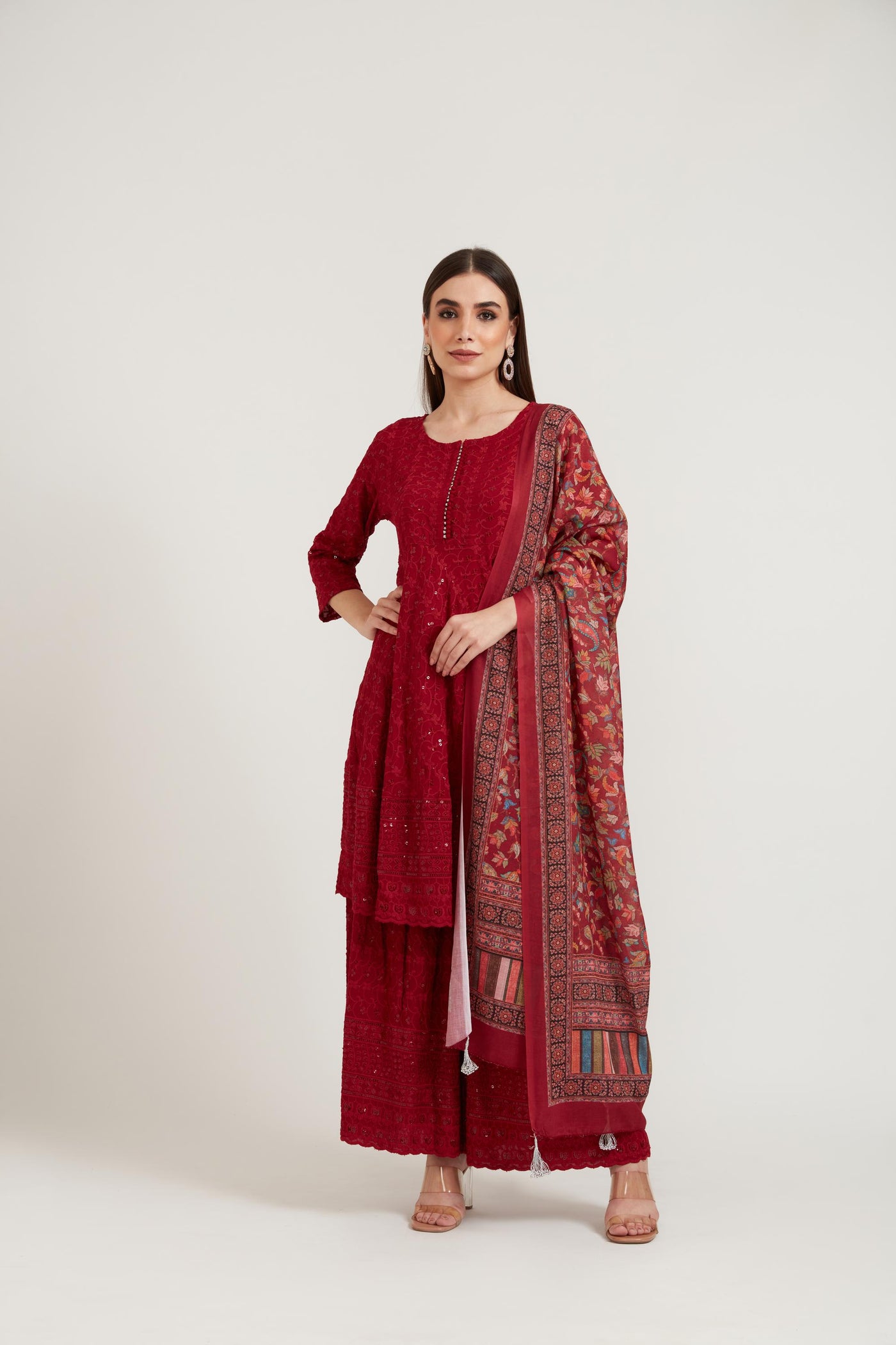 Neeru's Maroon Color Georgette Fabric Suit Set