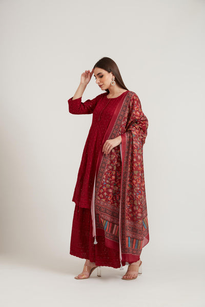 Neeru's Maroon Color Georgette Fabric Suit Set