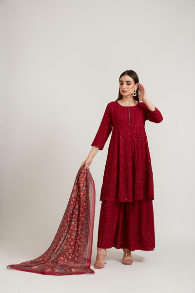 Neeru's Maroon Color Georgette Fabric Suit Set