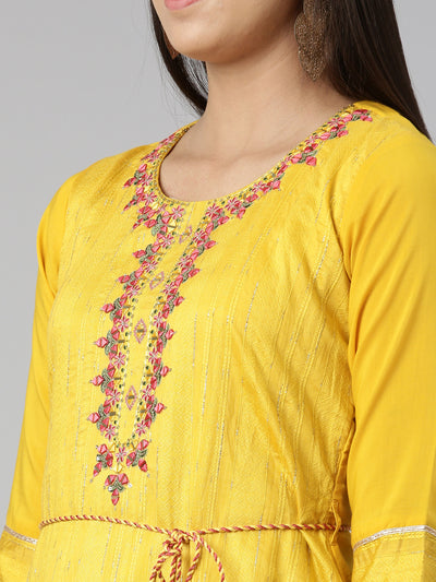 Neeru's Mustard Anarkali Straight Cotton Wool Kurtas