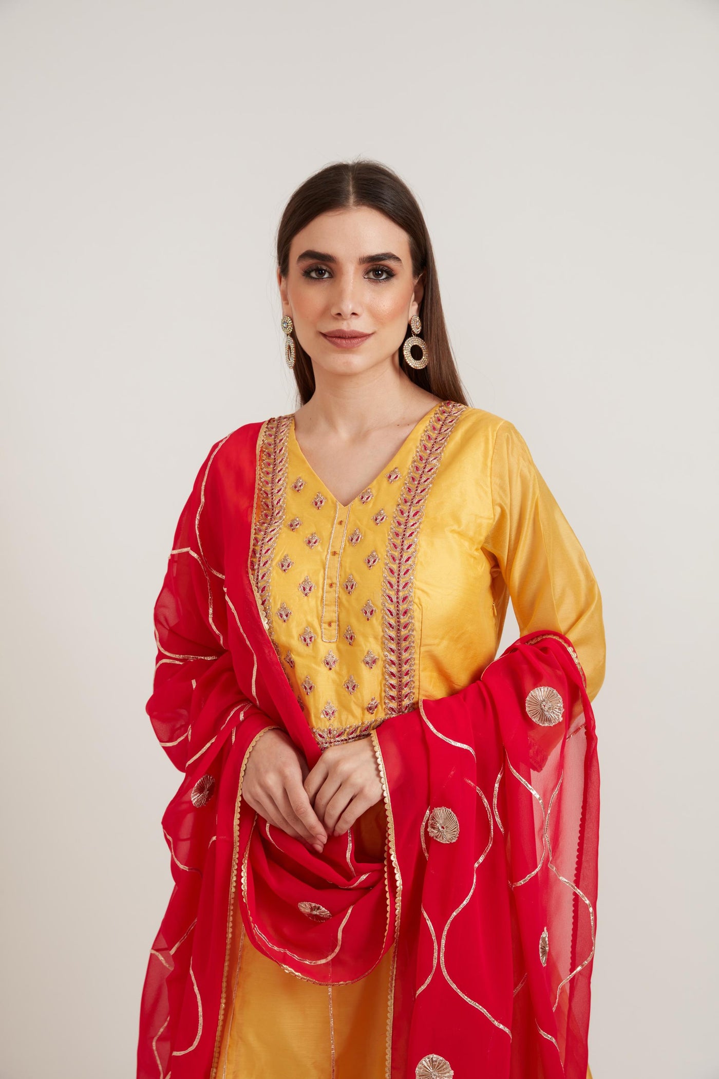 Neeru's Yellow Color Chanderi Fabric Anarkali Suit