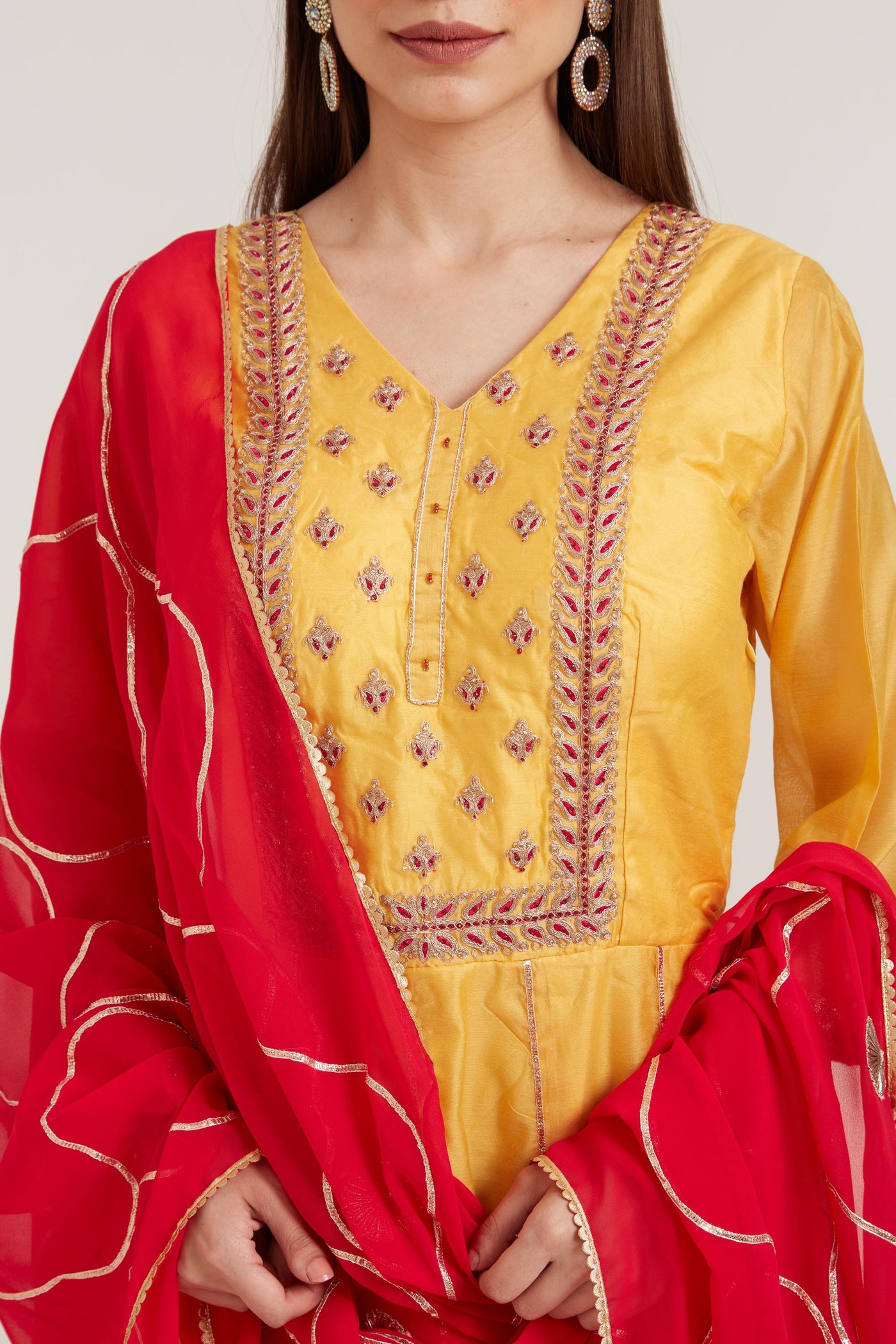 Neeru's Yellow Color Chanderi Fabric Anarkali Suit