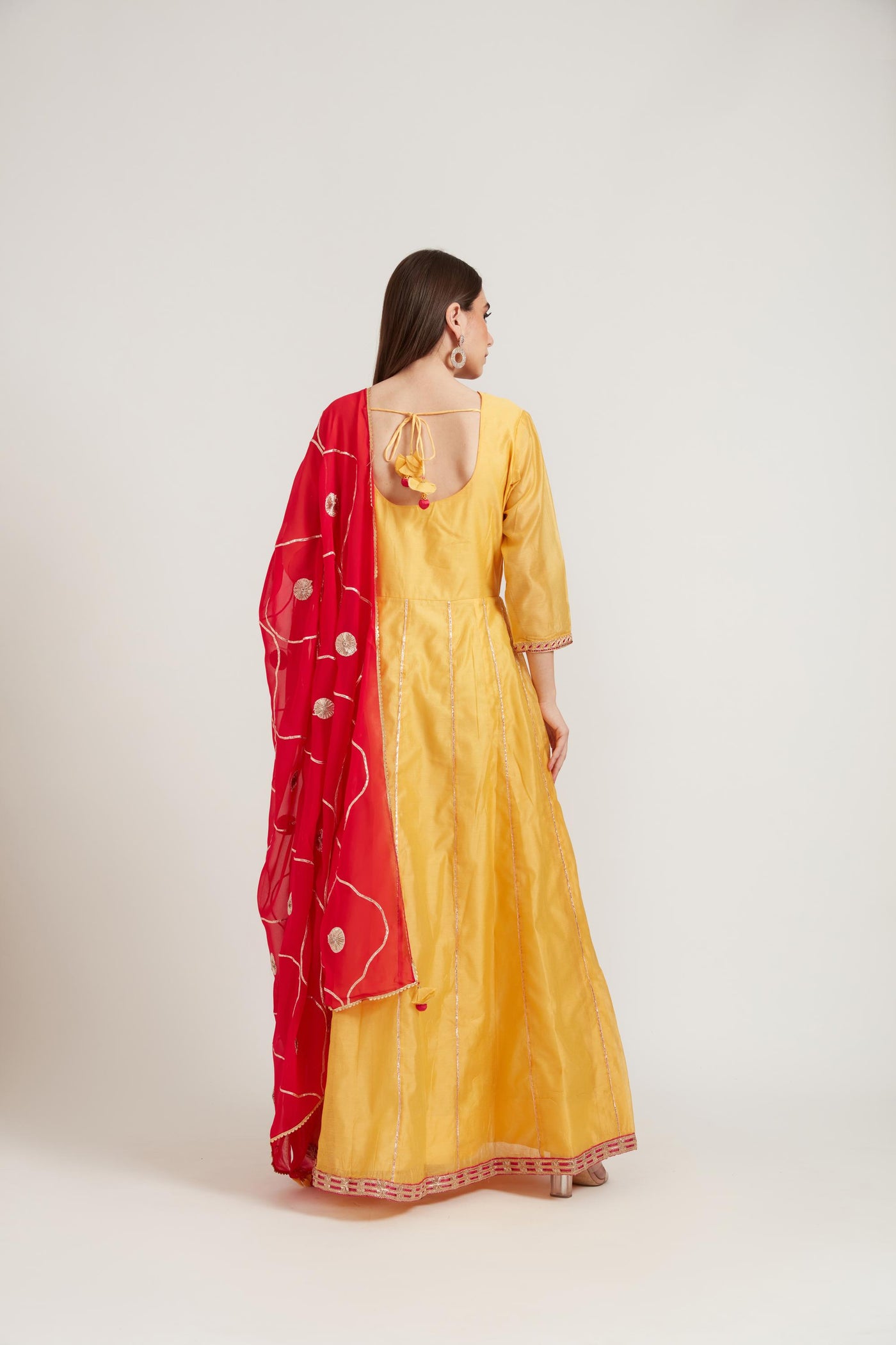 Neeru's Yellow Color Chanderi Fabric Anarkali Suit