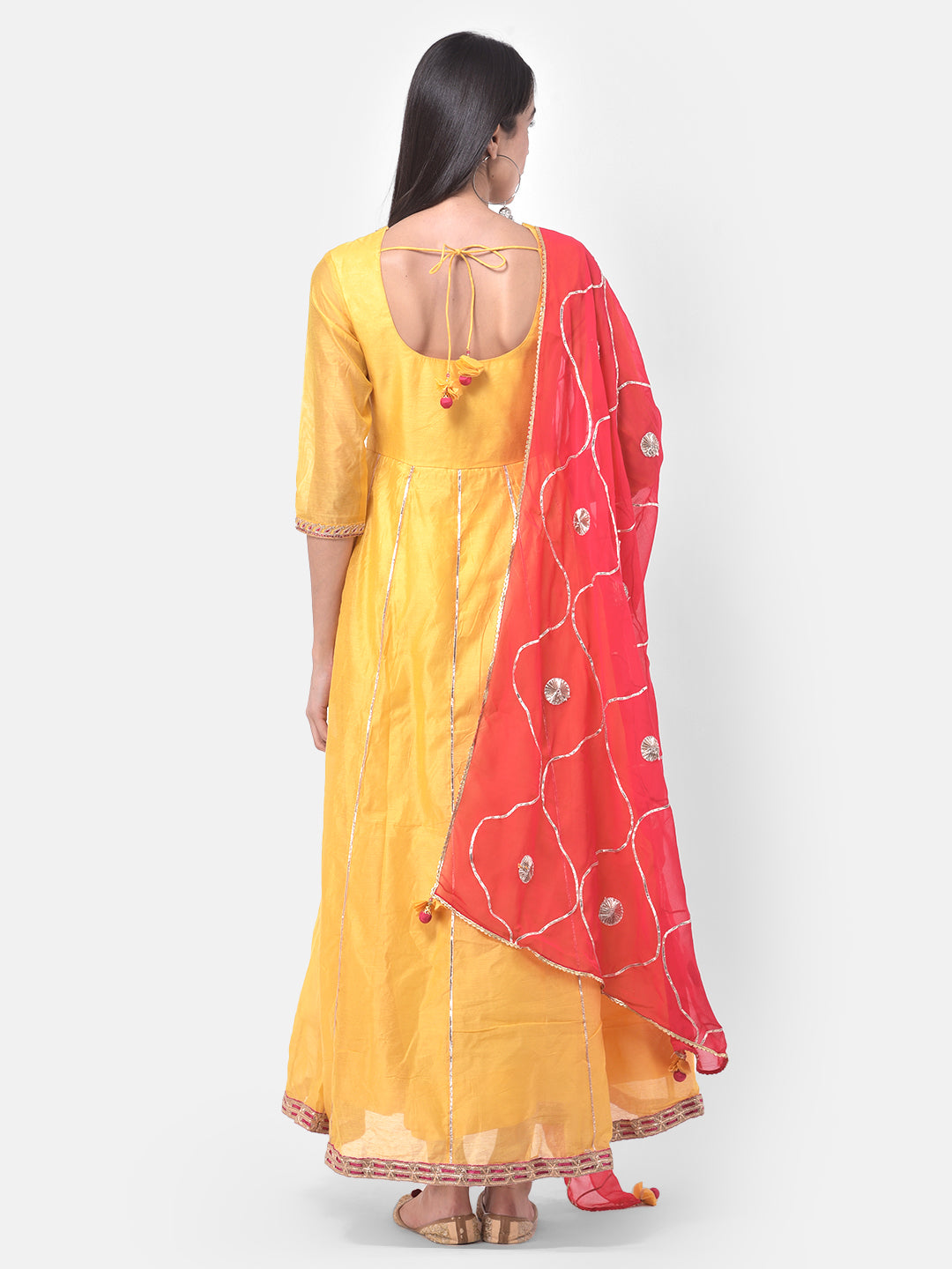 Neeru's Yellow Color Chanderi Fabric Anarkali Suit