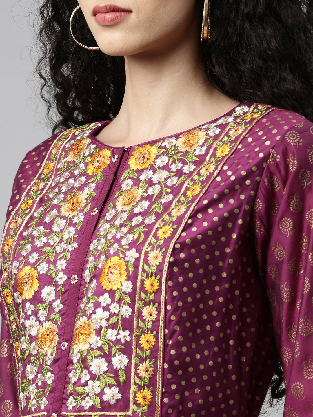 Neeru's Purple Color Chanderi Fabric Kurta Set