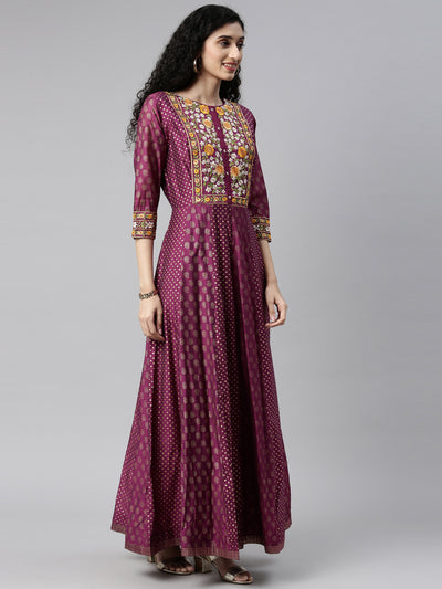 Neeru's Purple Color Chanderi Fabric Kurta Set