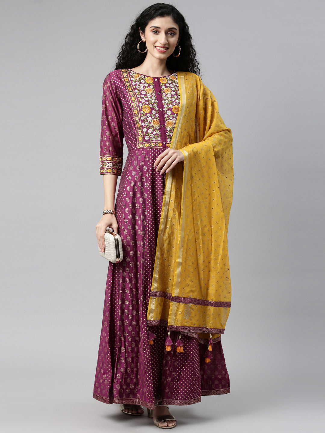 Neeru's Purple Color Chanderi Fabric Kurta Set