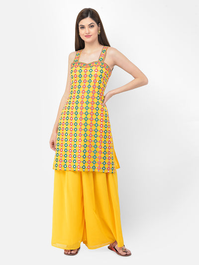 Neeru's'S Yellow Color Georgette Fabric Suit-Plazzo