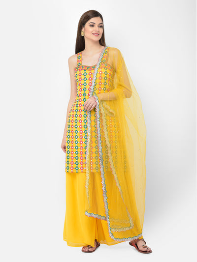 Neeru's'S Yellow Color Georgette Fabric Suit-Plazzo