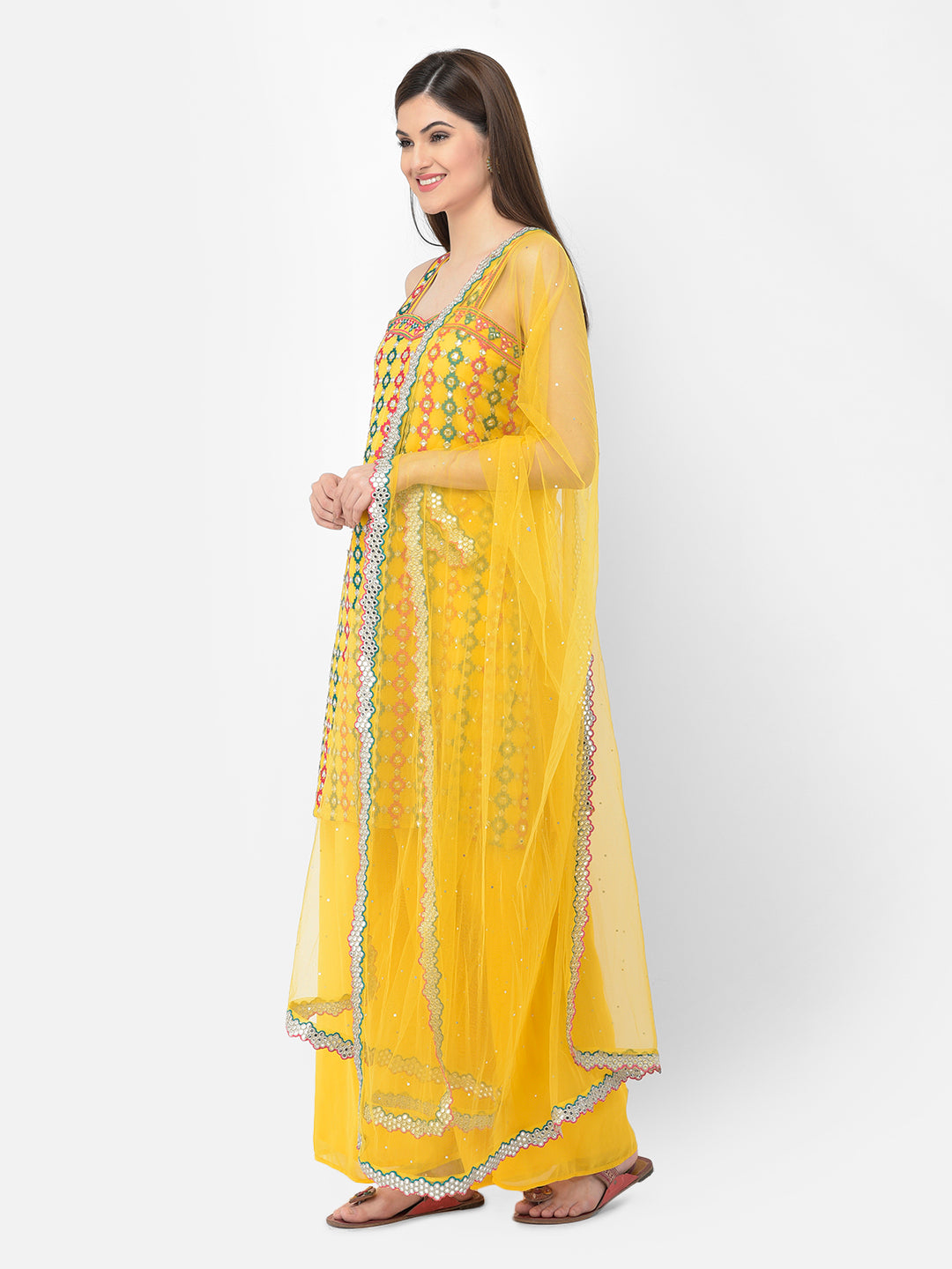 Neeru's'S Yellow Color Georgette Fabric Suit-Plazzo