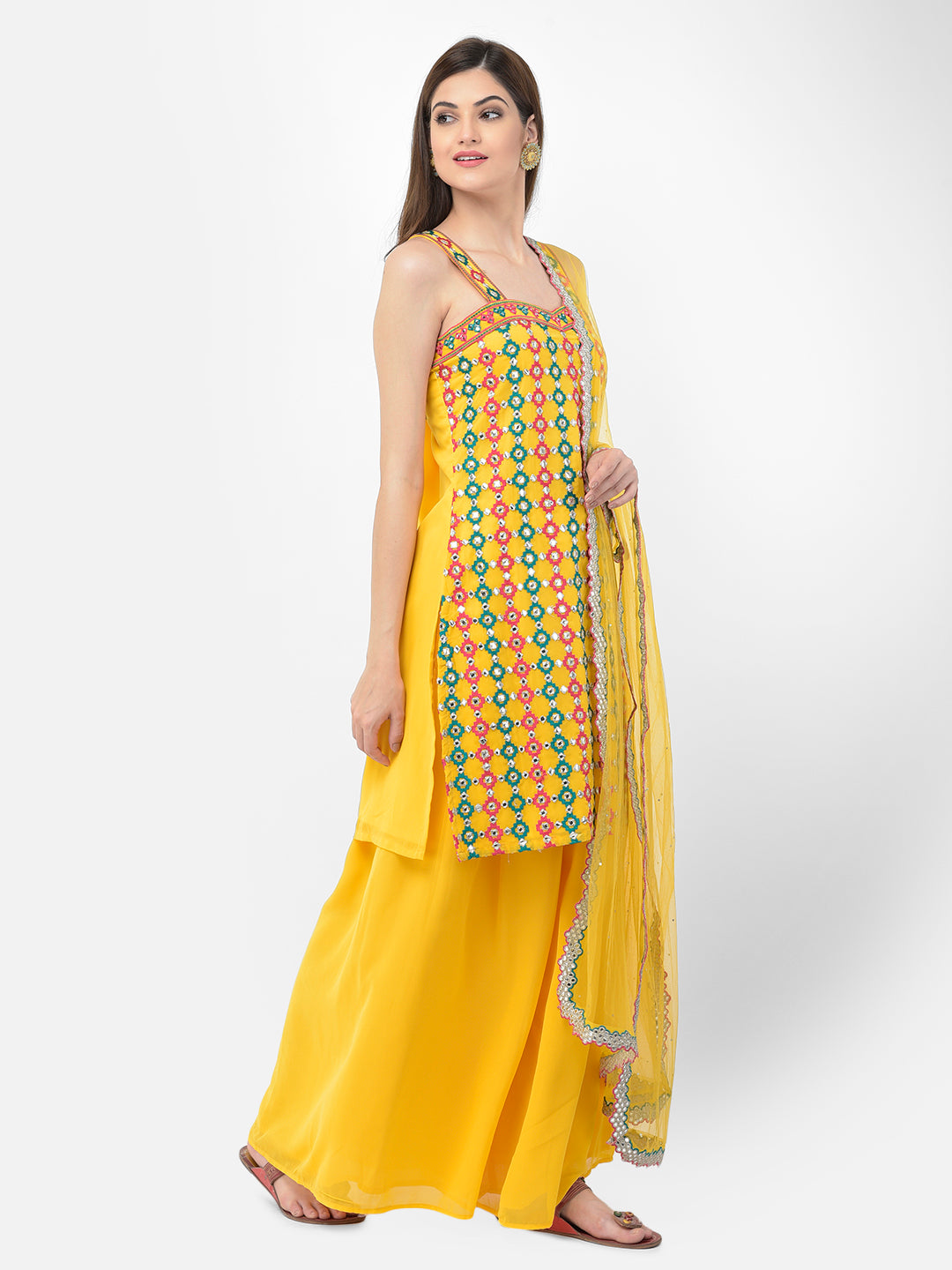 Neeru's'S Yellow Color Georgette Fabric Suit-Plazzo