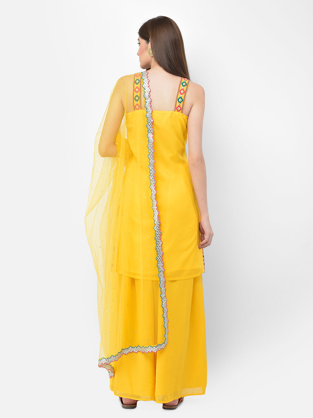 Neeru's'S Yellow Color Georgette Fabric Suit-Plazzo