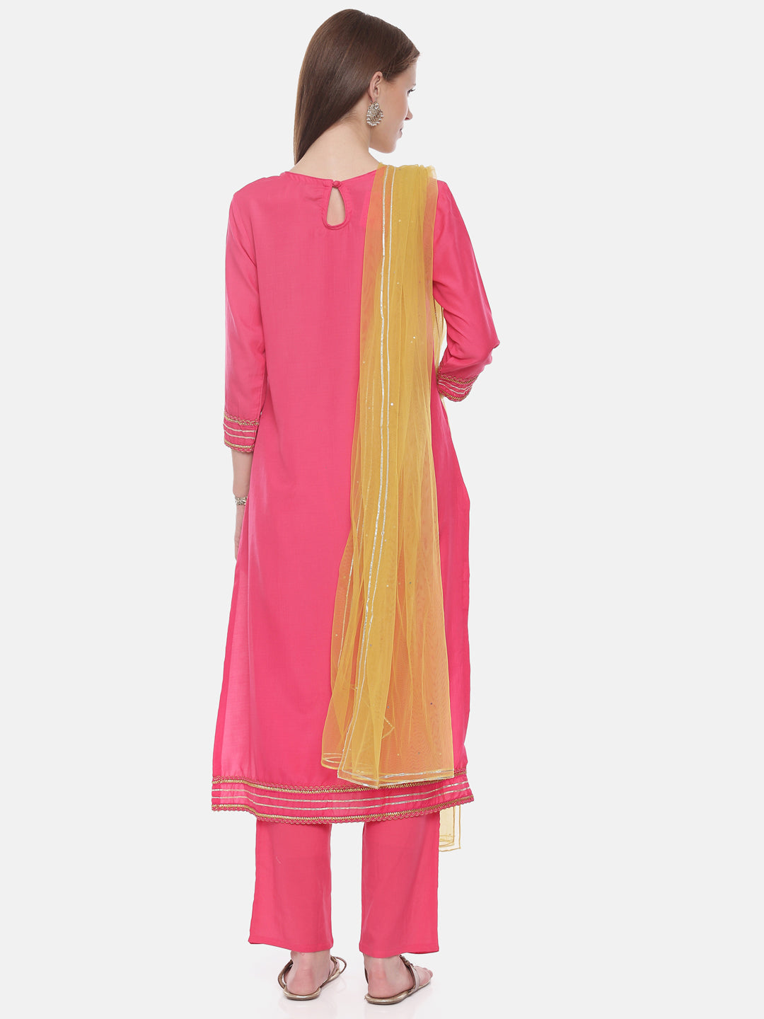 Neeru's Fushia Color Muslin Fabric Suit-Pant